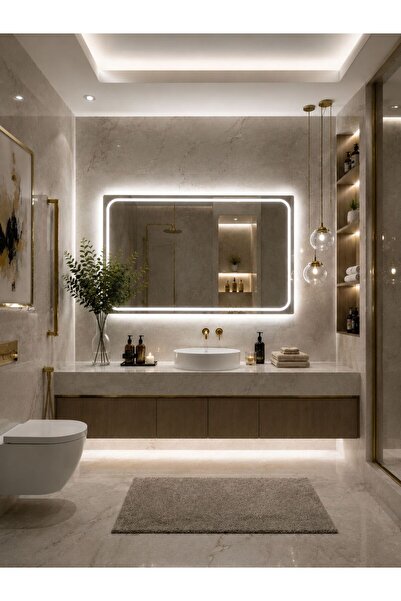 DKN Mirror Loop Dekoratif Ledli Banyo Aynası - Şişecam Flotal Ayna - Dokunmat...