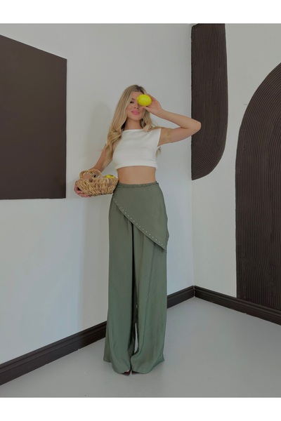 Eztila Beli šal, detalji od kamena, drapirane ženske pantalone