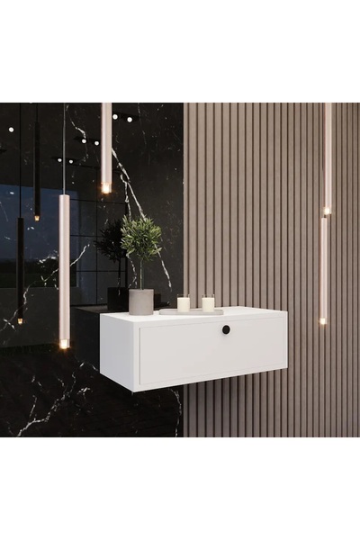 DAKORA HOME LALL Beyaz Kapaklı Dresuar 60 CM Salon Antre Hol Oturma Odası Ask...