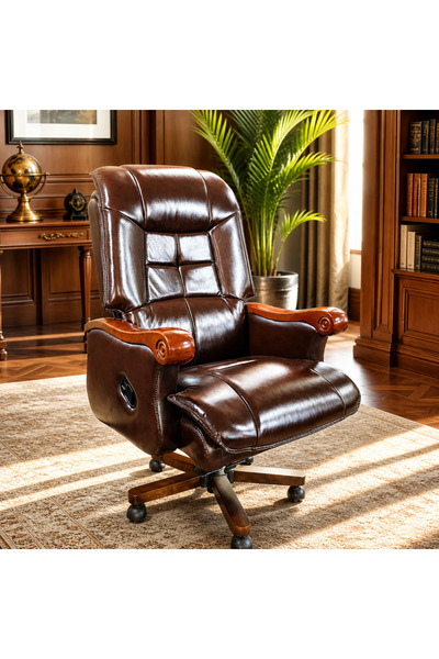 Mobila Birou Orient Scaun birou directorial premium A-896m, piele naturală, maro