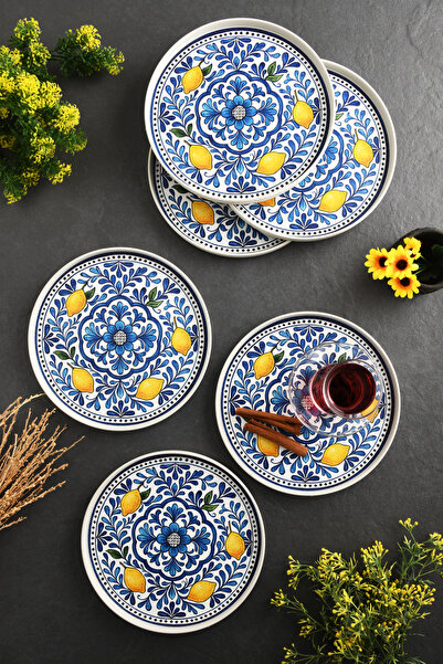 Leila Limon Serisi 6'lı Lemon Blue Tepsi 22 cm