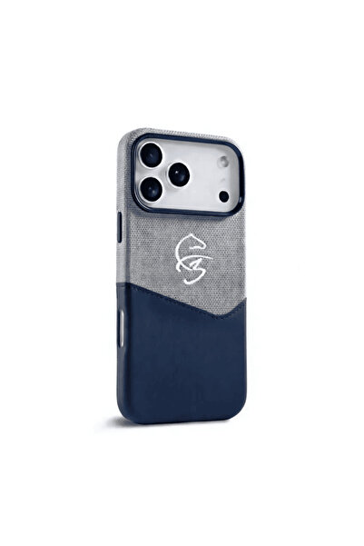 snapcart F3 iPhone 17 Pro Max Leather Case – Hard Slim Cover Blue/Grey