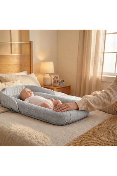 Babyjem Taşınabilir Katlanabilir Bebek Yatağı Gri Çİçek
