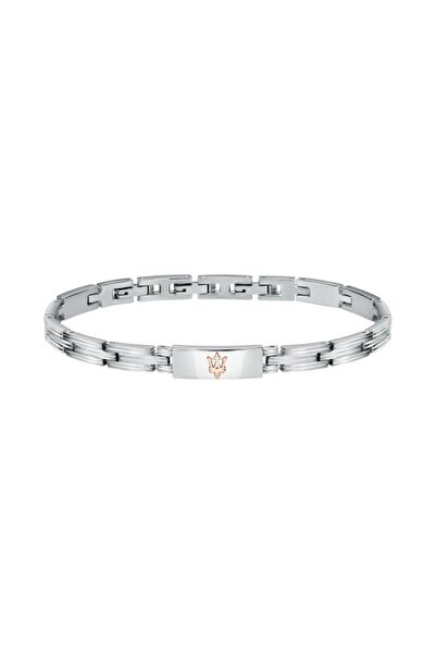 Maserati Iconic bracelet, silver stainless steel, Rose Gold logo, length 21.5...