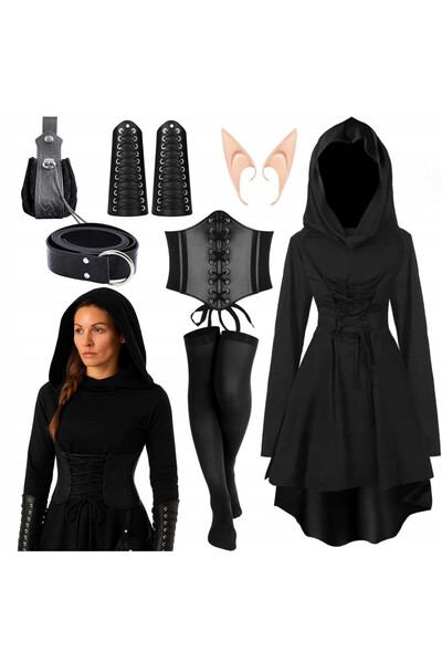 Korbi Set Costum Gothic Pentru Femei, Korbi, 7 Piese, Negru, 42x44x60x70x21x1...