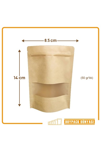DOYPACK Kraft pencereli 8.5x14cm (50 gr'lık) 250 Adet