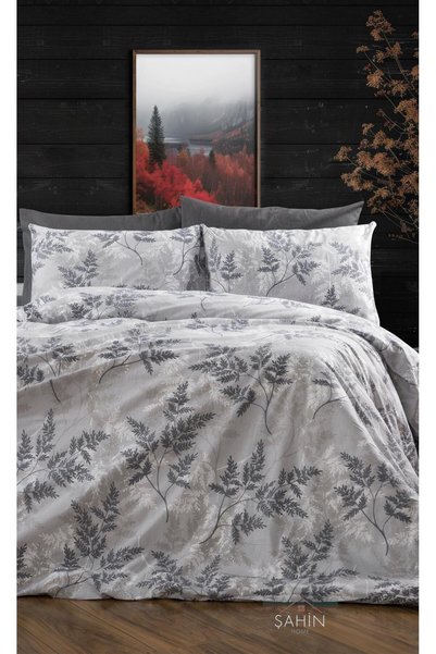 Şahinhome Set cuvertură de pilota dublă cu flori gri și cearșaf elastic (160x200)