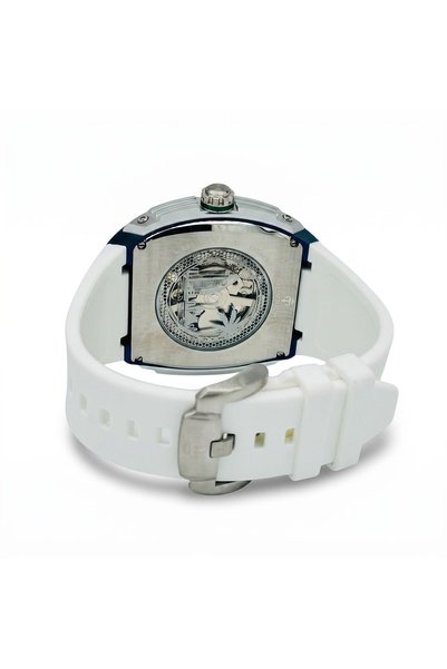 TOMRICH APEX X TR6603 Automatic Skeleton Watch for Men, Green Tonneau Dial, White Silicone Strap, Stainless Steel Case, 5ATM Water Resistant