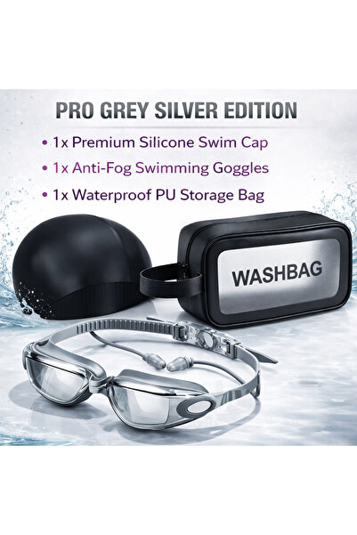 Choice1 GREY SET JSJM New Professional Adult Swimming Goggles Set With Swim C...