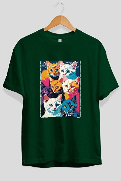 Ankhises T-shirt "For the Love of Cats 20" με πράσινο σχέδιο γάτας στο μπροστ...