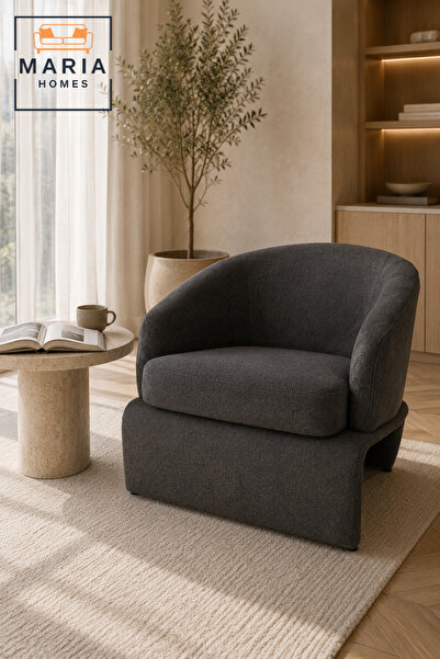 MARIA HOMES Dark Grey Barrel Accent Chair – Modern Upholstered Lounge Chair f...