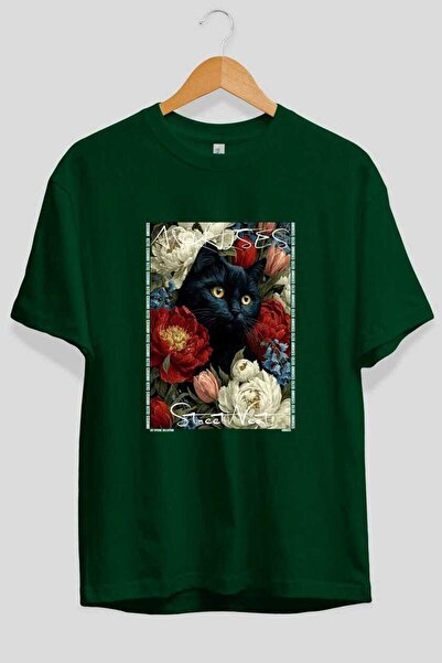 Ankhises Μπλουζάκι  "For the Love of Cats " με 87 στάμπες γάτας, πράσινο, ove...