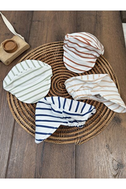 Bolly Baby Çizgili yeni doğan kasket 4lü erkek bebek şapka set