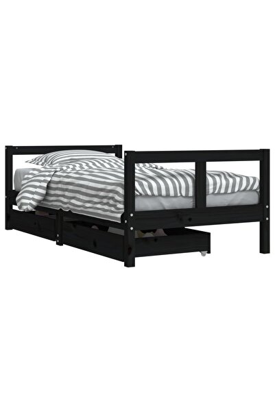 vidaxl Cadru de pat copii cu sertare, negru, 80x160 cm, lemn masiv pin