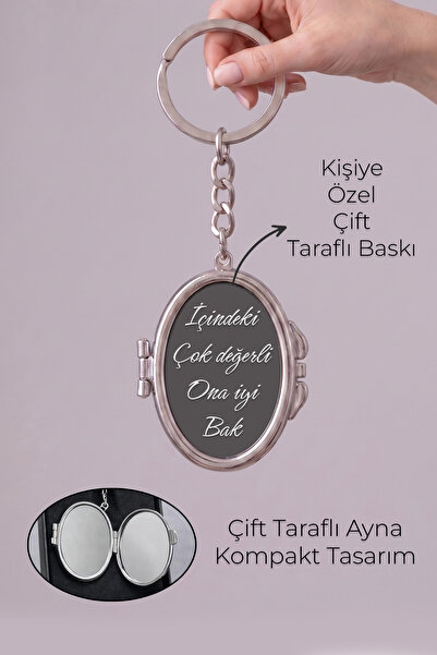 Giftino Kişiye Özel Metal Aynalı Silver Oval Anahtarlık - İçindeki Çok Değerl...