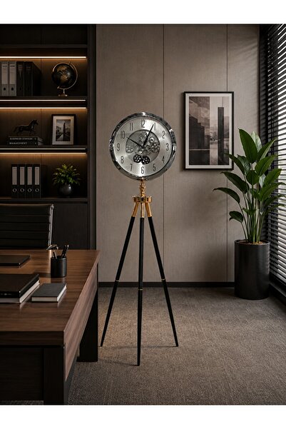 ELMART Dekoratif Tripod Ayaklı Yer Saati 110 cm Büyük Boy Metal Salon ve Ofis...