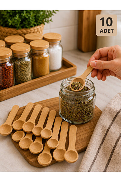 Special Action 5 Adet Mini Bambu Baharat Tuz Şeker Kaşığı Ahşap Ölçü ve Servi...