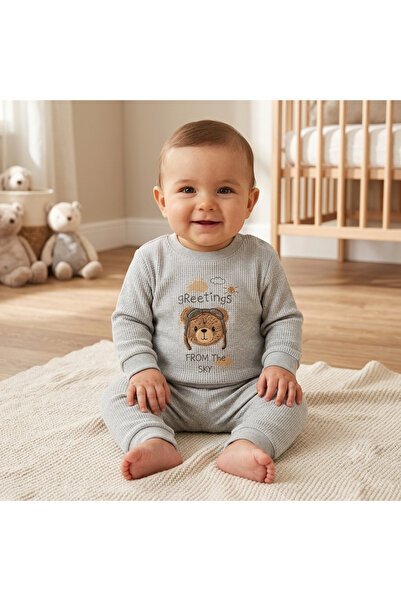 BEBERAZZİ Airplane Bear Printed Baby Boy Set