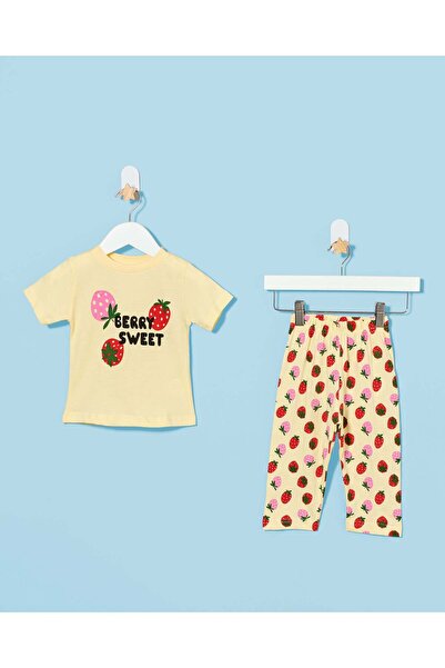 REDTAG Infant Girls Yellow Printed 2 Piece Pyjama Set