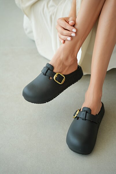 selin shoes شبشب نسائي من أفينزا بكعب سميك ومشبك قابل للتعديل - أسود