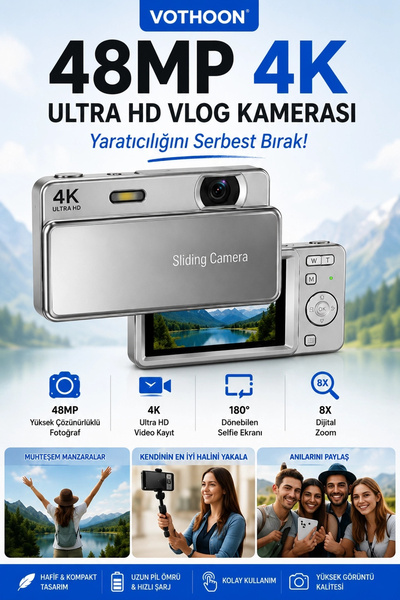 Epilons Dijital Kamera 4k Hd 48mp 16x Zoom Flaşlı Kayar Retro Video Kamera 2....