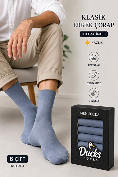 Ducks Socks Erkek Pamuklu 6'lı Kutulu Extra İnce Pamuklu Yazlık Çorap Dikişsi...