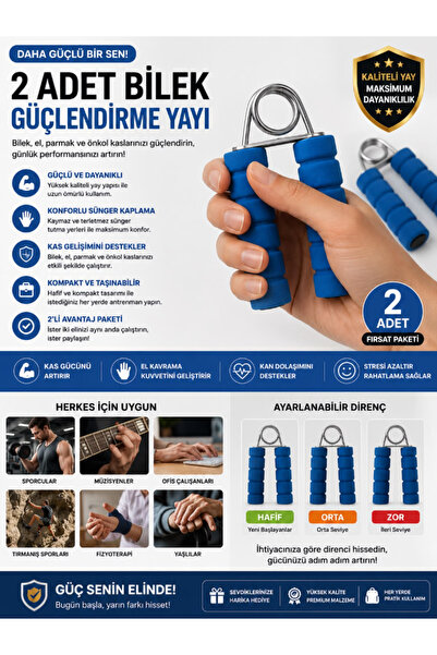 AYGÖREN HOME 2 Adet Her Iki El Için Çiftli El Yayı Bilek Kol Parmak Güçlendir...