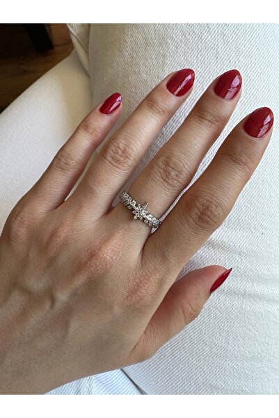 ringbox Gümüş Renkli Taşlı Kılçık Örgü Yıldızlı Yüzük