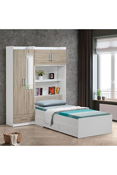 Danube Home سرير مورفي 90×200 سم مع أدراج تخزين و2 باب للخزانة ومنفذ USB - أب...