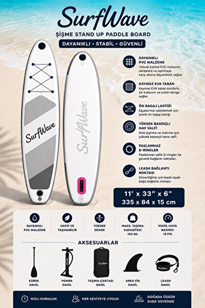 surfwave HMI005-3 335x84x15 cm Şişme SUP Tahtası Seti – Profesyonel Paddle Bo...