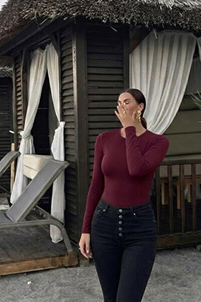 COMBİNE MİCHAİL بلوزة نسائية أساسية من القطن باللون الأحمر الداكن أنيقة