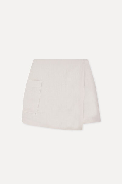 Mudo Women's Beige Linen Shorts Skirt