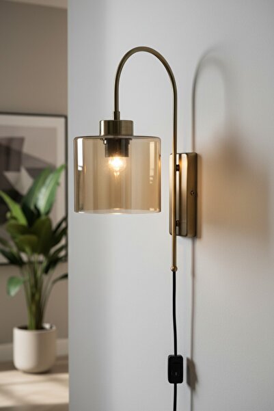 Bamyum Lille Honey Color Glass Plug-In Sconce Wall Lamp Modern Hotel Cafe Vin...