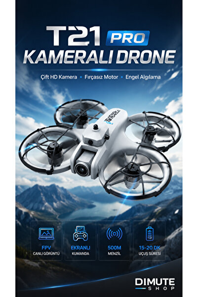 Dimute Shop T21 Pro Kameralı Drone Çift HD Kamera FPV Fırçasız Motor Engel Al...