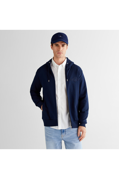 Gant Erkek Lacivert Regular Fit Kapüşonlu Fermuarlı Sweatshirt