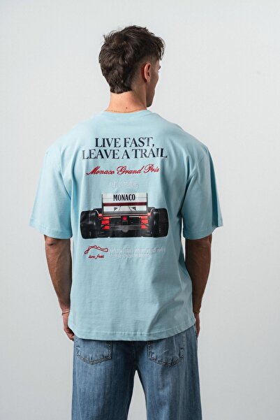 Respire Tricou supradimensionat Live Fast, albastru deschis