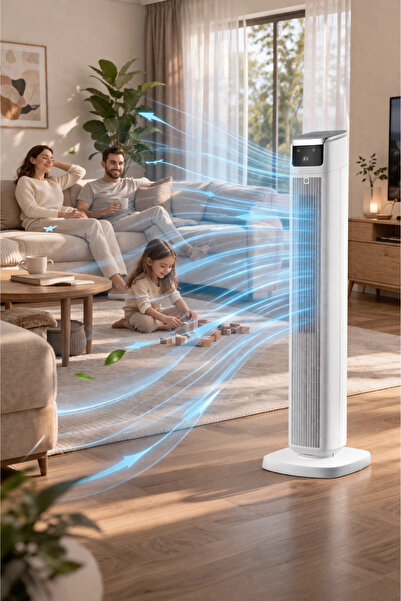 The Wlue 45W Akıllı Kule Fan Vantilatör | 3 Kademeli | Uzaktan Kumandalı | LE...