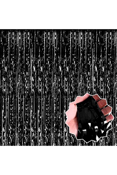 ForWhat 100X200Cm Black Extra Metalized Shiny Fringed Backdrop Curtain for Of...