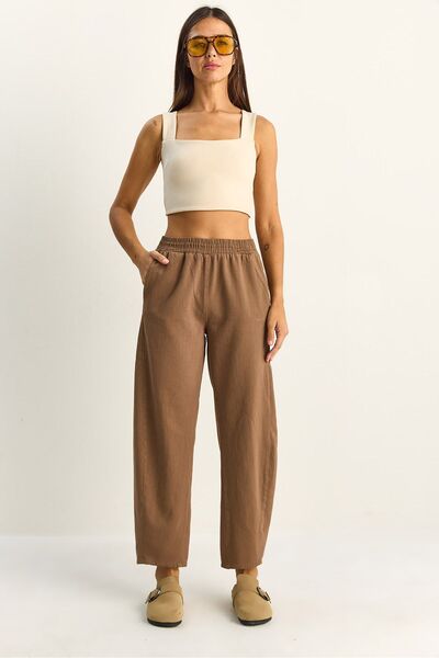 Hiccup LUCCI Pantaloni lungi cu talie elastică și picior drept cu buzunare