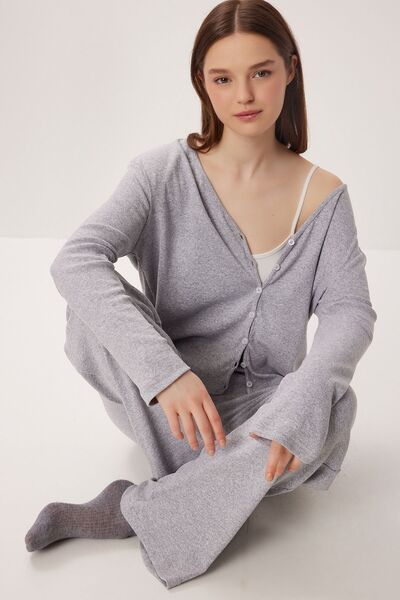 Hiccup ISTANBUL Set pijama cu cardigan lung și pantaloni, decolteu în V, cu n...