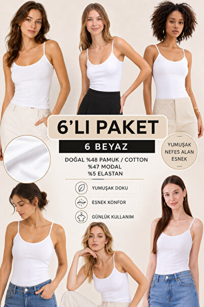 Loule Women's 6-Piece Cotton & Modal Flexible Daily Undershirts with Straps -...