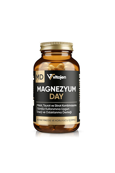 Vitojen Magnezyum Day | Magnezyum Malat, Taurat ve Sitrat | Aktif B6 | 60 Kapsül