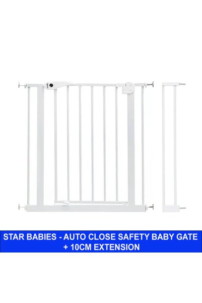 STAR BABiES - Auto-Close Safety Baby Gate - 75-84cm + 10cm Extension Kit