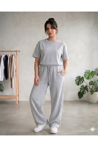 yx yustex sport 2-Piece Women's Sweatpants (Black & Gray) Oversize Baggy Sweatpants Wide Leg Hijab Set