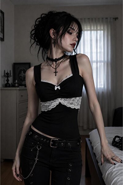 İsra Ayyıldız Moonstar Collection Gothic dantel detaylı tam boy kalın askılı ...