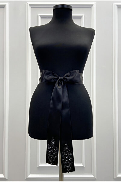 ZEYMERADE Black Bridal Sash, Crystal Glass Beads Embellished Bridal Ribbon, B...