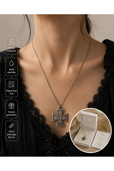 HER ŞEY NOTA www.herseynota.com Gri Demir Haç Tasarımlı Unisex Kolye – 60 cm ...