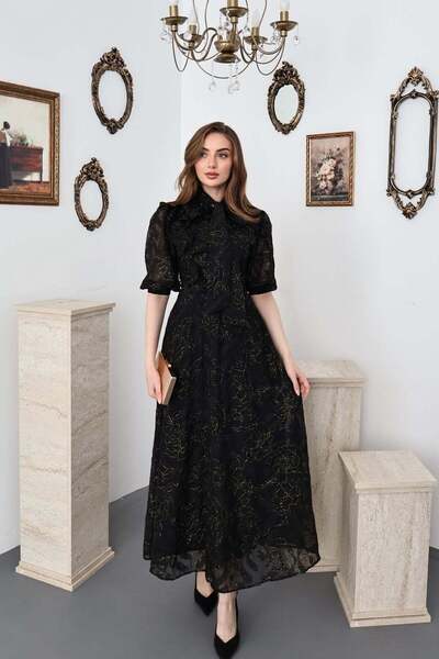 Elbee Fashion Woman Siyah Fiyonklu Elbise