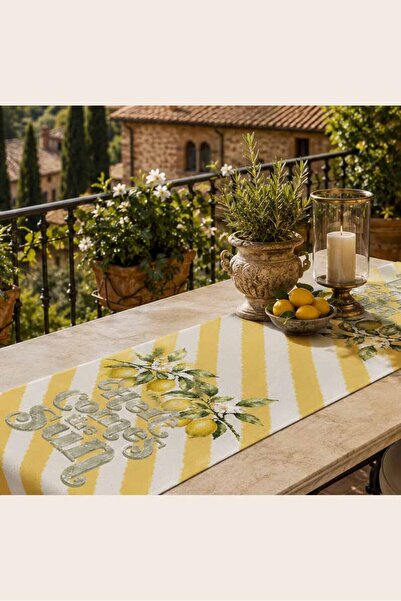 Pilloveland Dekoratif Dijital Baskılı Süet Runner 40x140 cm - Limon