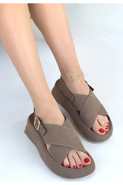 Generic Brand Herşeydi̇rnd Trend Usra Mink Leather Powder Buckle Sandals